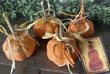 Set Of 4 Rustic Pumpkins Primitive Style Miniature Fall Autumn Bowl Filler