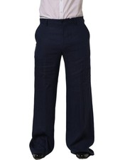 Dolce & Gabbana Blue Linen Straight Men Dress Trouser Men's Pants