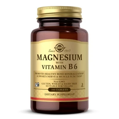 Magnesium mit Vitamin B6 100 Tabletten Knochen und Muskeln Solgar - Bild 1 von 2