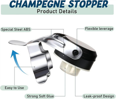 Champagne&Wine Bottle Stoppers Stainless Steel with Food Grade Silicone Leak Pro