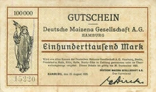 Hamburg Maizena Gesellschaft 100 Tausend Mark 1923 gebraucht (beschrieben)