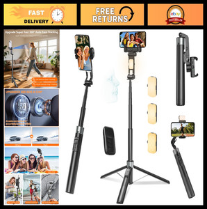 360° Traçage du visage Selfie Stick Tripod, 70.9" Support téléphonique extensible avec lumière
