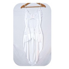 VTG Lingerie White Lace Peplum Slip Top with Long Back Train 100 Nylon Sz M