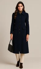 HARVE BENARD 100% Wool VTG Navy Long Button Up Overcoat Women’s Size 12