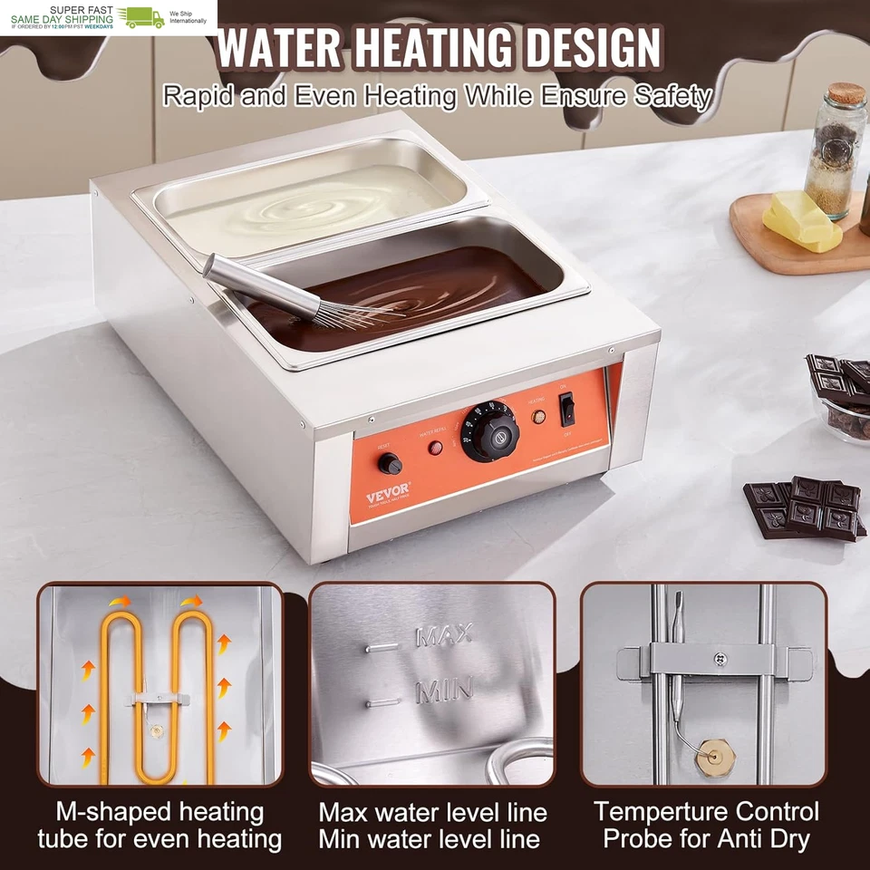 Olla de fusión de chocolate de 17,6 libras 2 tanques control de temperatura 86 ~ 185 ° F, 1500 W acero inoxidable Foto 4 de 4