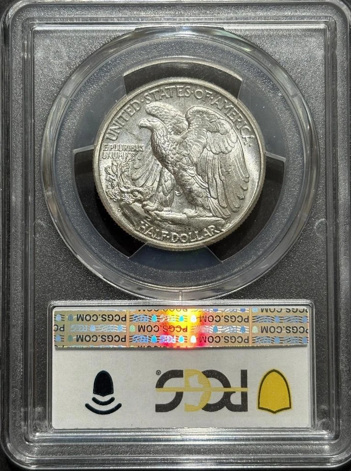 1945 D WALKING LIBERTY SILVER HALF DOLLAR MINT STATE COIN PCGS MS 64+ - Image 2 of 2