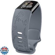 Floral Engraved Band Compatible with Fitbit Charge 6/5 Bands Women Men, Soft