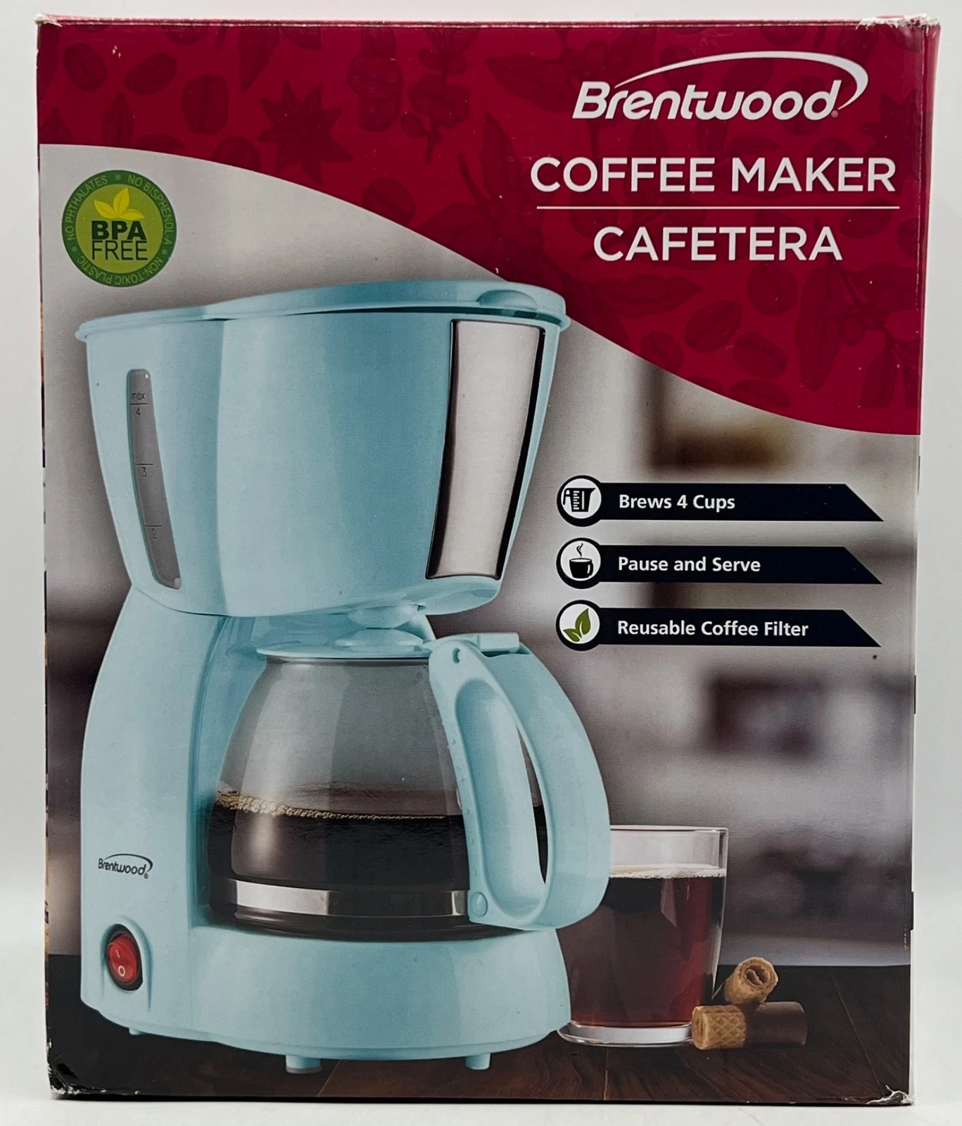 Brentwood 650-Watt 4-Cup Coffee Maker (Light Blue), TS-213BL, NEW in Box
Opens in a new window or ta
