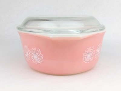 Vintage PYREX 043 Pink Daisy 1.5 Qt Oval Casserole & Lid w/ Atomic