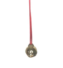 Jingle Bell Gold Metal Red Satin Necklace Vintage 15.5" long