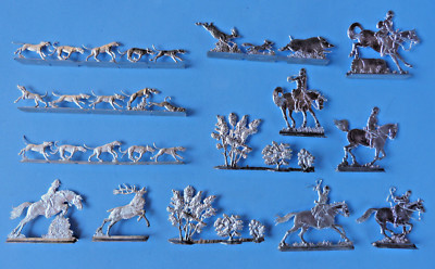 SEGOM – Plat D'Étain : Ensemble De 13 Figurines Chasse à Courre – Zinnfiguren (État Neuf)