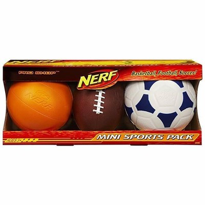 NERF Pro Shop MINI SPORTS PACK Soft Foam Basketball, Football, Soccer NEW SEALED