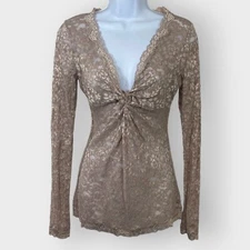 Vtg Y2K Moda Intl Baby Doll Top | S |  Rose Taupe Sheer Lace | Fairy Coquette