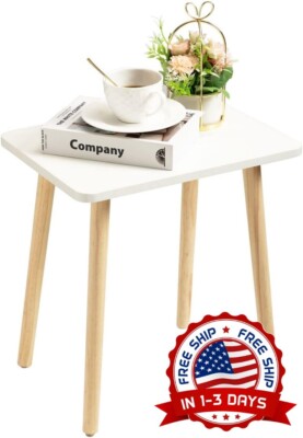 Mesa Auxiliar Cuadrada Pequeña De Madera Para Espacios Pequeños (Blanca) NEW US
