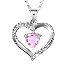 Forever Love Heart Necklace Jewelry Sterling Silver Birthstone Pendant Necklace