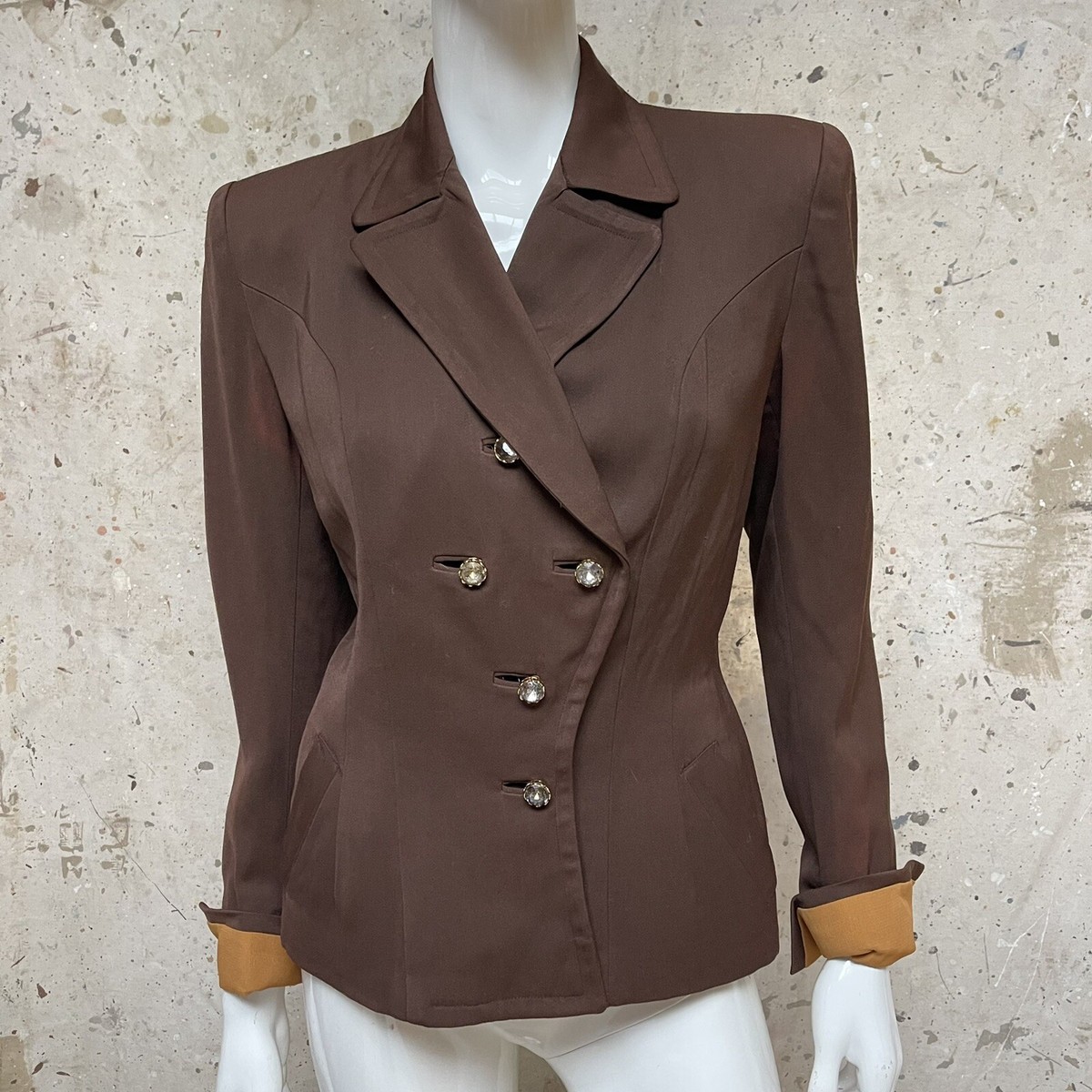VTG 1940's Gabardine Chocolate Wool Jacket w/ Mustard Yellow