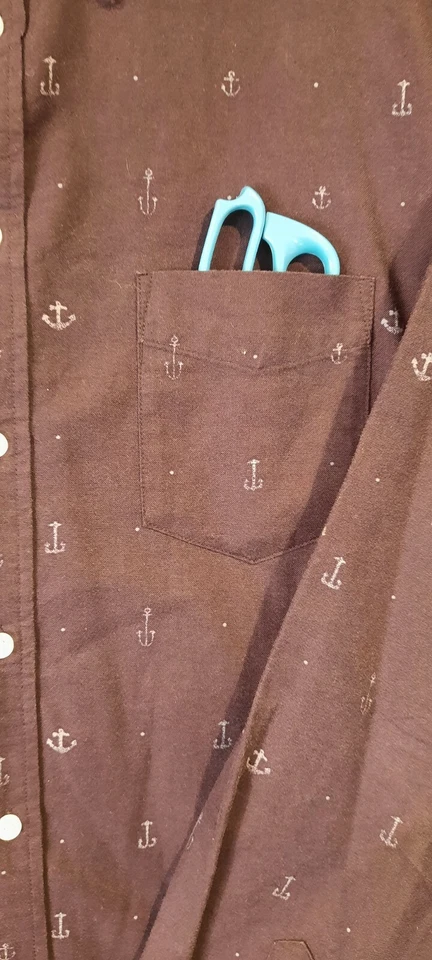 Camisa Merona Azul Marino Para Hombre Informal Manga Larga Con Botones Anclas Talla XL Foto 4 de 4