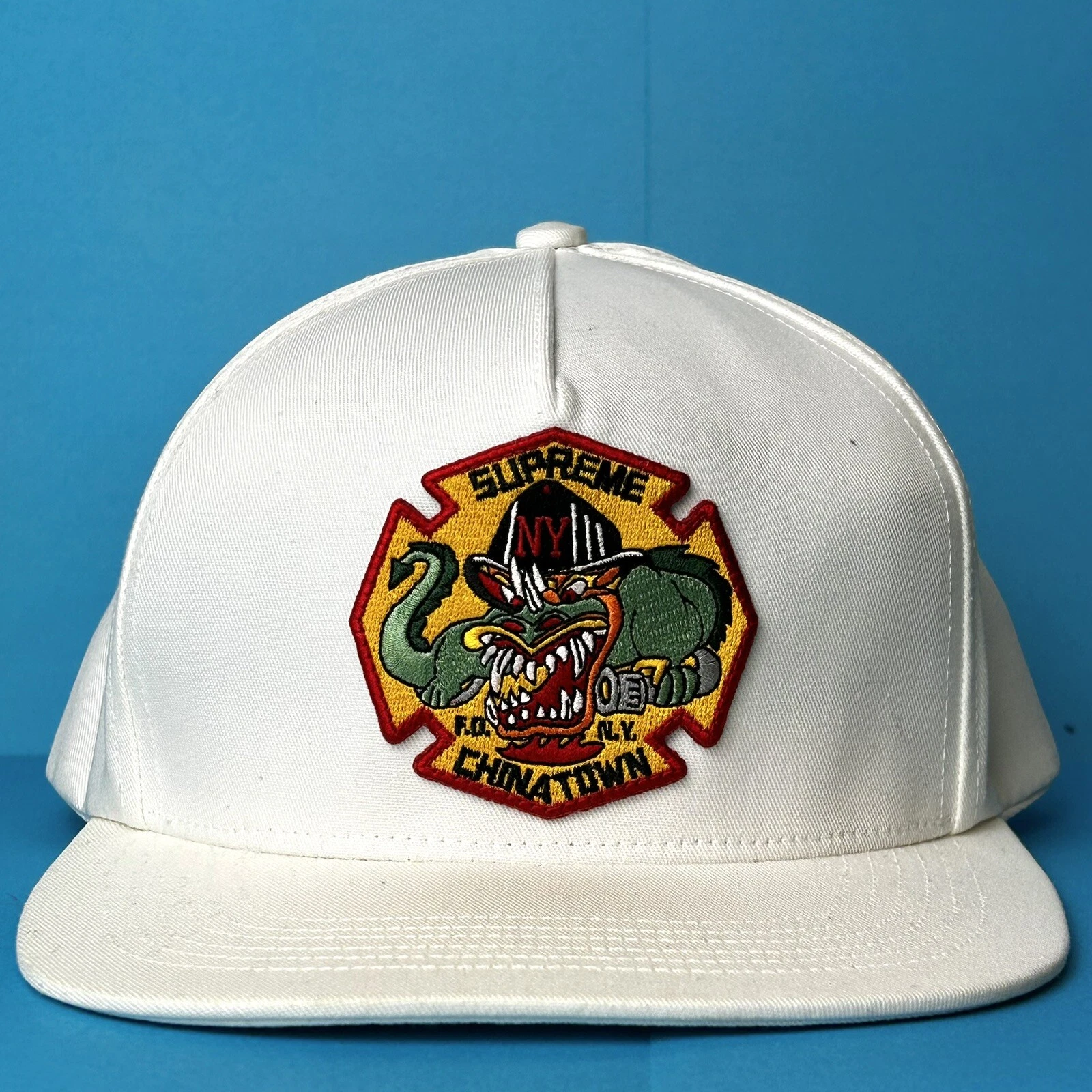 Casquette Supreme FDNY Chinatown Snap chapeau réglable blanc rouge/vert/jaune logo patch
