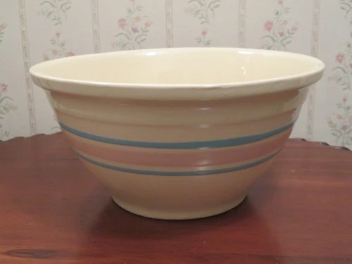 Vintage Superb McCoy Pink Blue Band Ring Serving Bowl USA Oven Ware