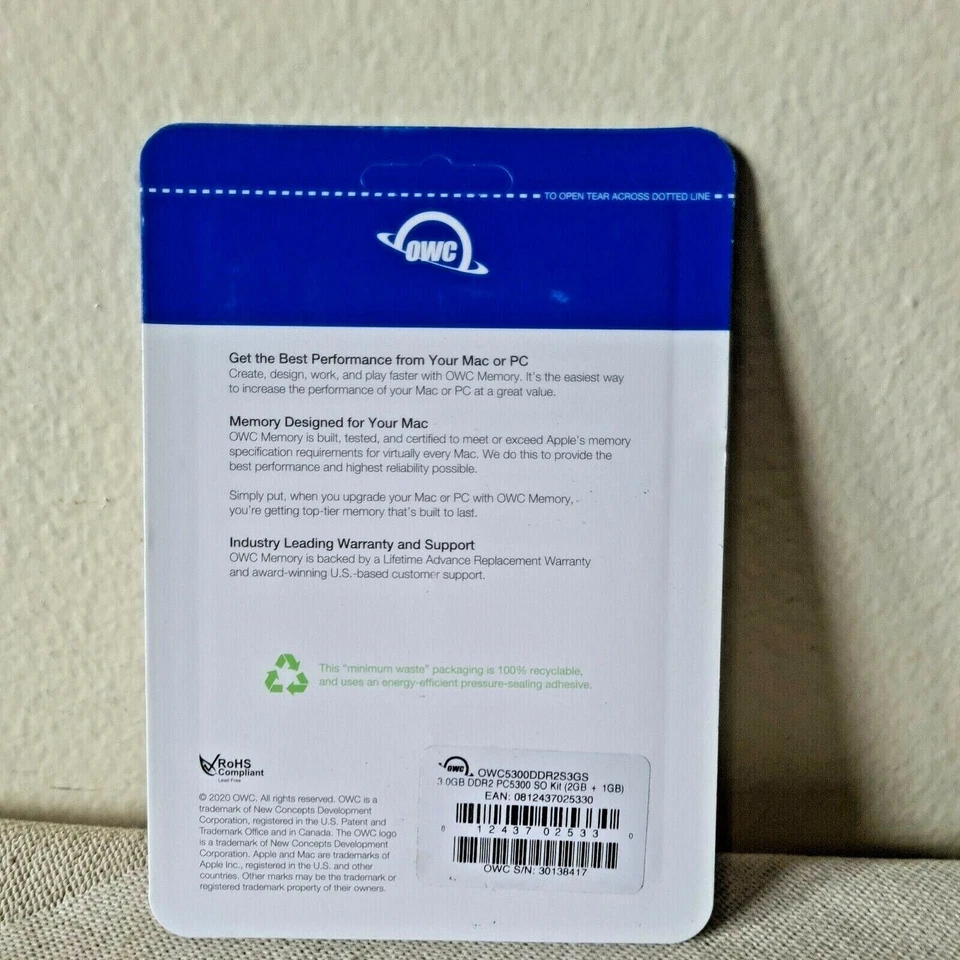 OWC Performance Memory 3.0GB DDR2 PC5300 (2GB + 1GB) Memory Cards MAC or PC NEW - Image 2 of 3