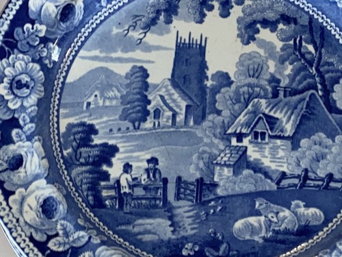 LNRP2 Historical Staffordshire Blue Plate Village Church Sheep 9 Available 1820 - Bild 2 von 8