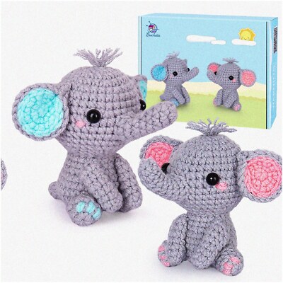 Elephant Family Crochet Adventure: Beginner's Kit with Video Tutorials - Fun DIY