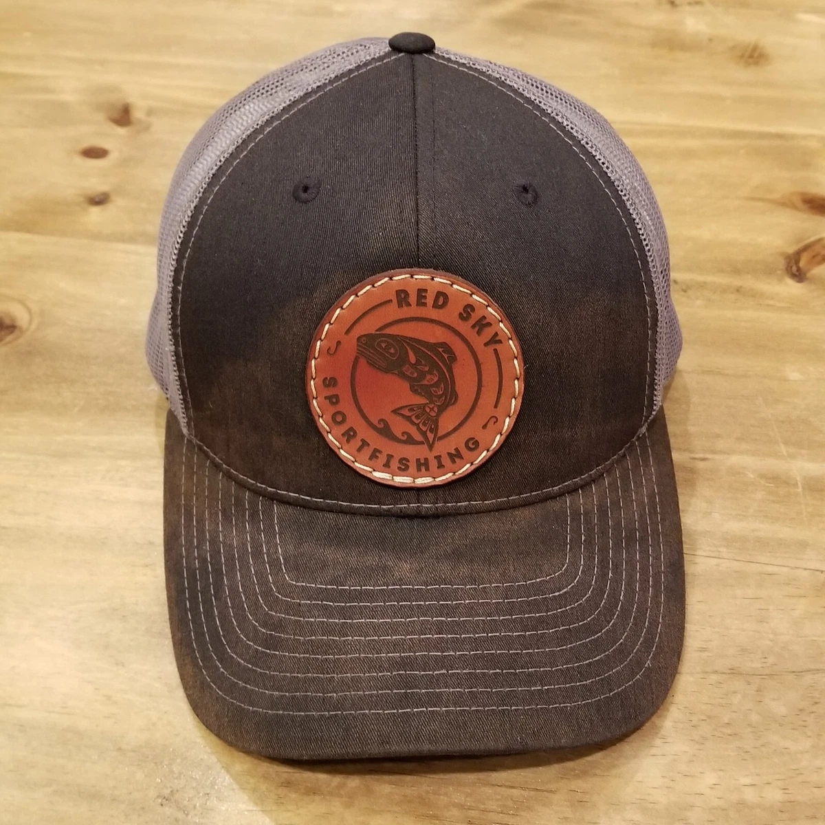 Red Sky Sport Fishing Hat Cap Snap Back Circle Patch Black Gray Weston Ryder