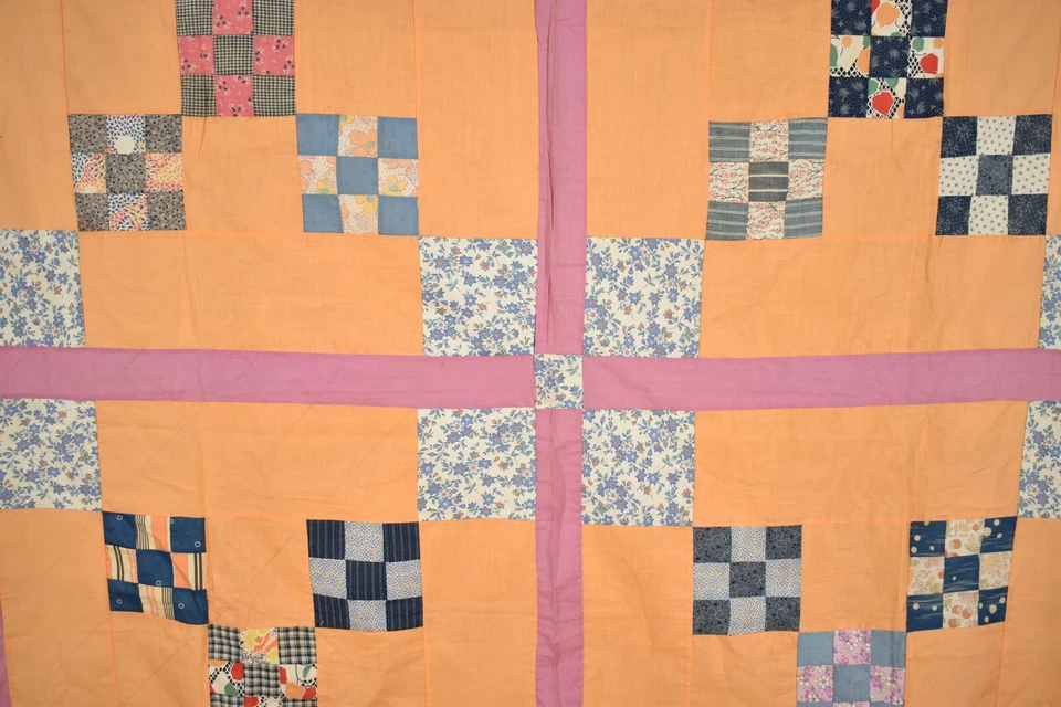 GORGEOUS, WELL PIECED Vintage 30's Double 9-Patch Antique Quilt Top ~MINT COND.! - Image 2 of 4