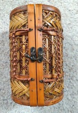 Vintage wood and bamboo purse. Boho . 8 " Long X 5 " Diameter. Handbag. Basket.