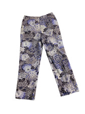Talbots Stretch Size 8 Pants Stretch Blue Black White floral Design