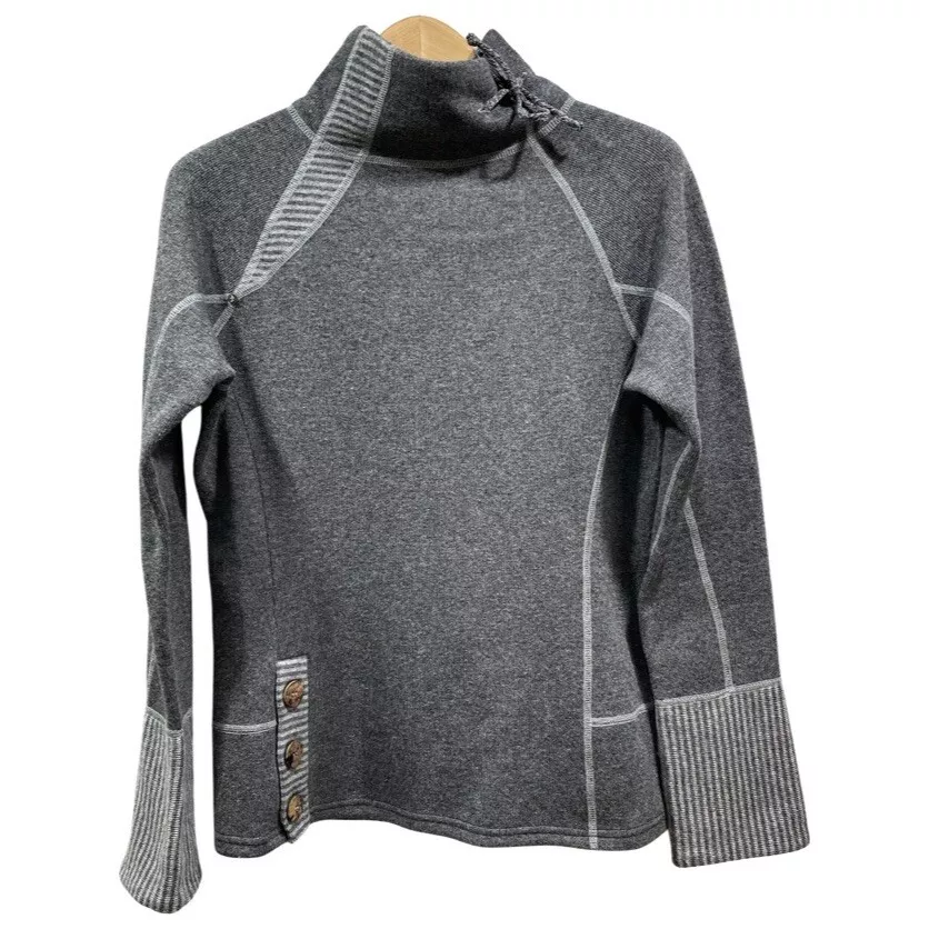 PrAna LUCIA Womens Wool Blend High Neck Drawstring Collar Striped Sweater Gray S