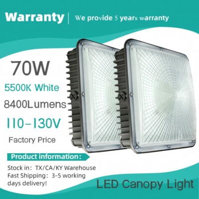 Commercial LED Parking Lot Canopy Light 70w IP65 LED Garage Light Fixture 2PACK
