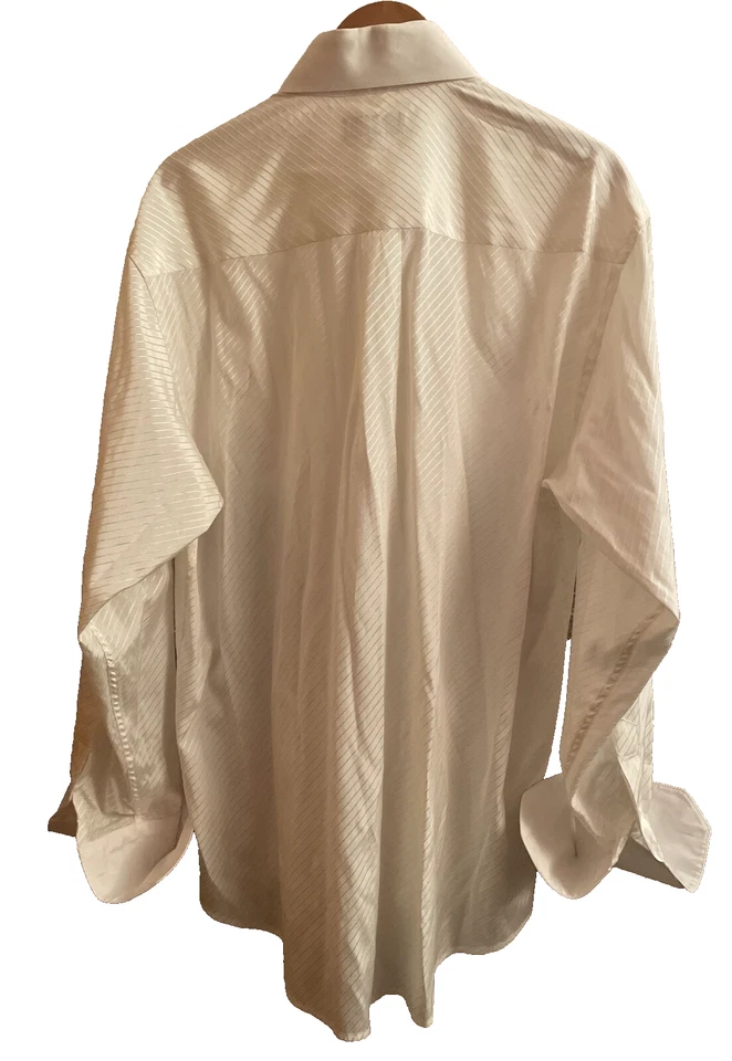 Camisa de vestir de colección Daniel Ellissa para hombre 17.5 34 35 blanca satén a rayas esmoquin camisa Foto 3 de 4
