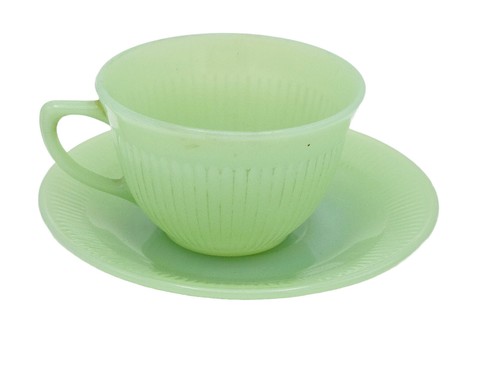 VINTAGE ANCHOR HOCKING FIRE KING JADEITE JANE RAY PATTERN CUP & SAUCER SET of 2 - Picture 2 of 22
