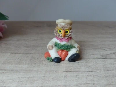 Petite Statuette Chouette Cuisinier Résine Vintage H : 5 cm - Photo 1/4