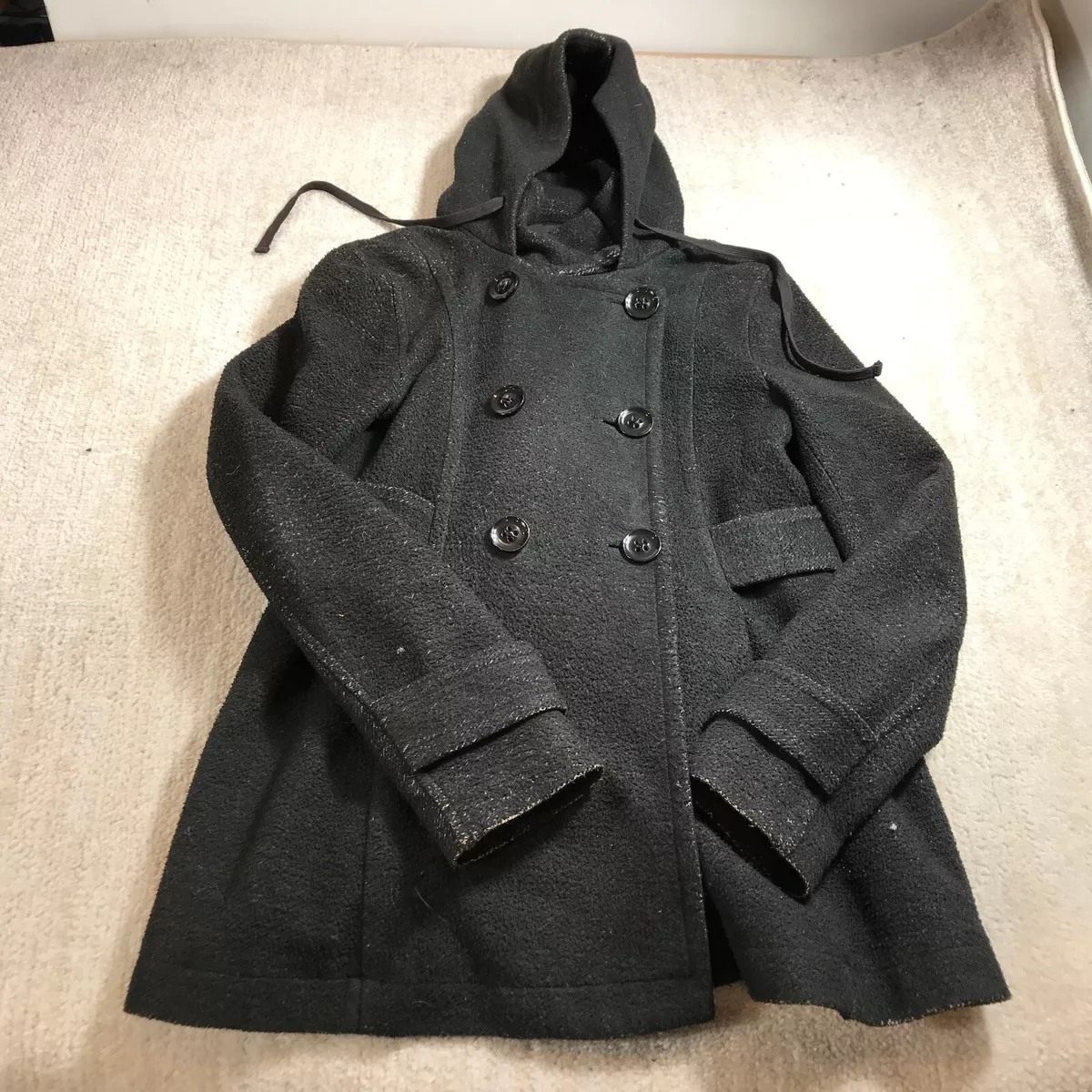 Theory Jacket Womens Small P Pea Coat Hoodie Gray Black Preppy