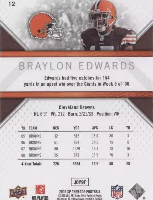 2009 SP Threads Braylon Edwards #12