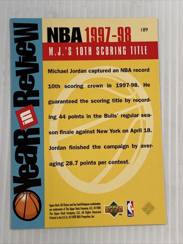 1998-99 UD Choice #198 Michael Jordan YIR - Picture 2 of 2