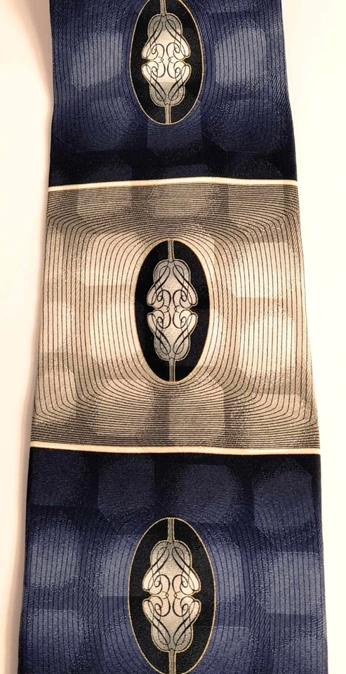 Corbata Forte hecha a mano 100 % seda para hombre azul gris patrón geométrico Foto 2 de 4