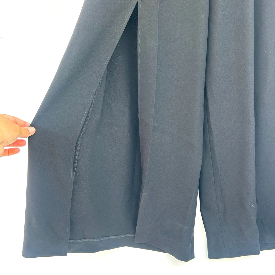 Elie Tahari 宽腿前开衩长裤黑色流动尺寸 4 开衩腿裤 — 第 4/4 张图片