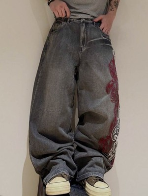 Baggy Tribal Jeans, Oversize Jeans Streetwear Style, Vintage y2k Oversize Jeans 