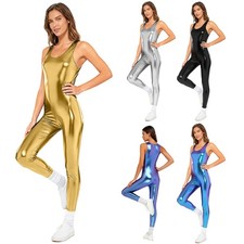 Womens Sleeveless Pencil Pant Bodysuit Workout Stage Dance Gymnastics Leotards