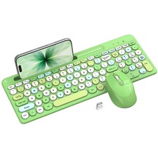 Colorful Wireless Keyboard and Mouse Combo - Round Keycaps, 2.4GHz Retro Type...