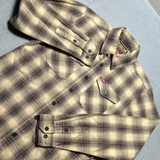 Dixxon Flannel Journeyman FR Button Up Shirt Mens Small Western Lumberjack Tan