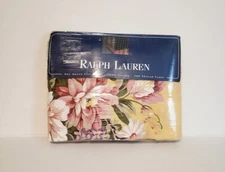 Vintage Ralph Lauren Brooke Floral Yellow  Queen Flat Sheet, Made in USA ,New