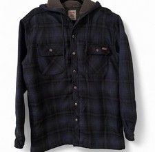 Dickies Men s Fleece Lined Navy Blue Plaid Hooded Jacket Size Medium Workwear