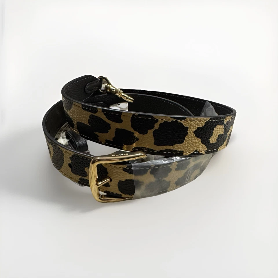💠NUEVO Coach 🐆 Estampado de Leopardo🐆Novedad Correa de Repuesto Cuero Negro✨Tostado CBQ18 Foto 4 de 4