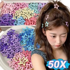 50 Pcs Colorful Star Hair Clips Kawaii Snap Barrettes Girls BB Metal Hairpin