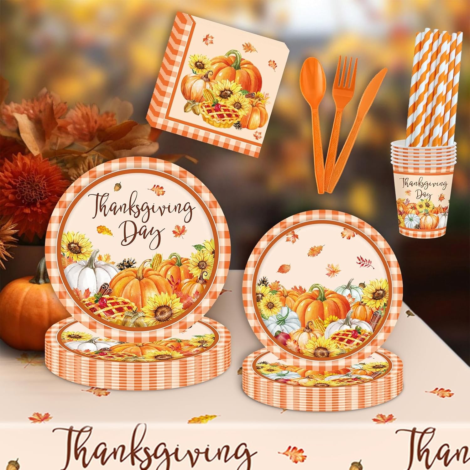 Disposable Harvest Dinnerware Set - 161 Pcs for Thanksgiving Events