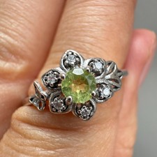 925 Sterling Silver Ring Green 4mm Natural Peridot Gemstone Zircon Flower Women